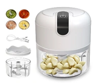 Kitchen Utensils White 250 Ml Mini Portable Food Electric Garlic Chopper with USB Charging for Vegetable, Chili, Fruits